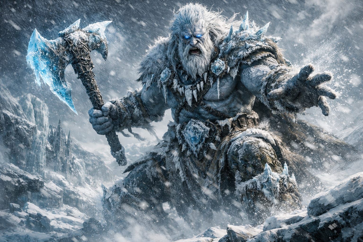 Epic Frost Giant in Dark Fantasy Digital Art