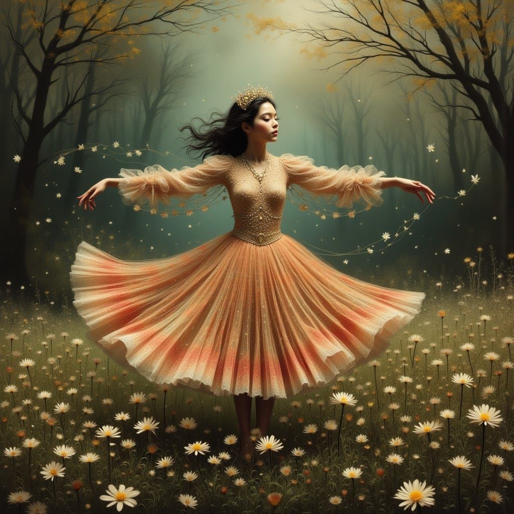 Enchanting Spring Meadow Scene in Vibrant Dayglow Style