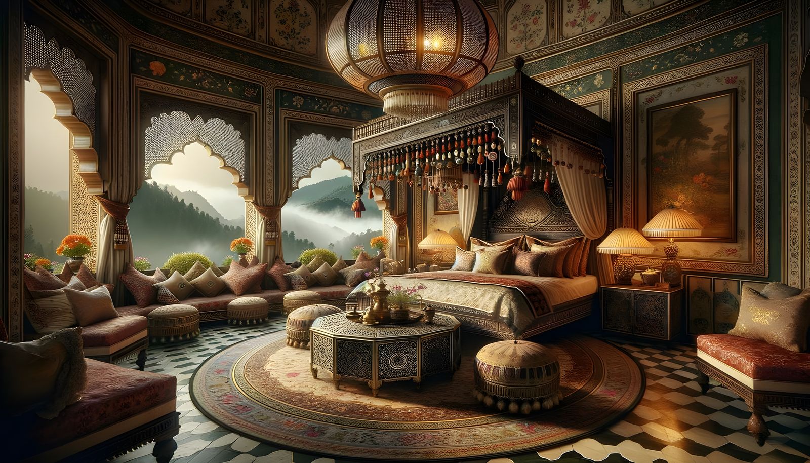 Majestic Indian Palace Bedroom in Mughal Style