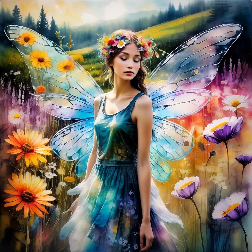 Ethereal Fairy Rising: Mixed Media Ink Art