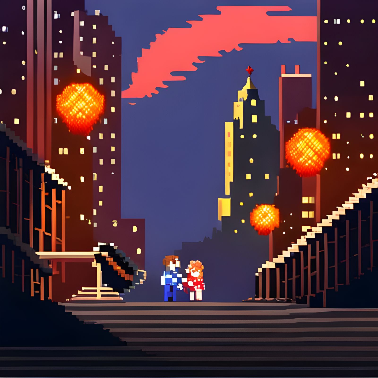 8-bit Pixel Art Scene in Retro Style