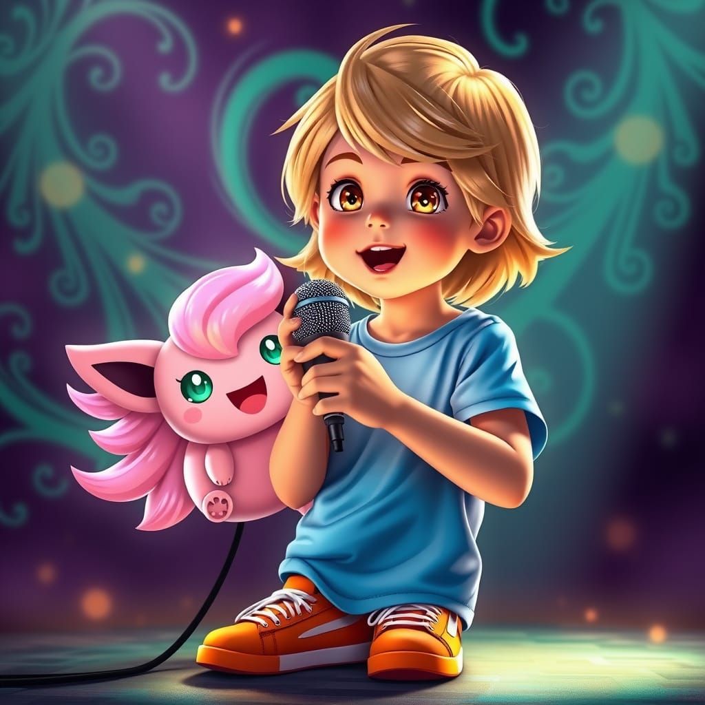 Fantasy Boy Karaoke with Jigglypuff in Cyberpunk Style