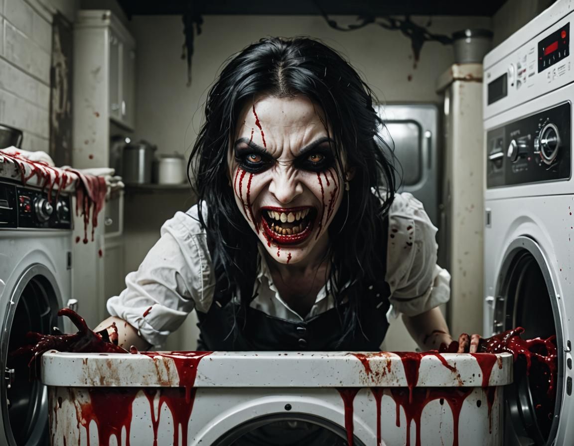 Eerie Woman's Face in Washing Machine Nightmare