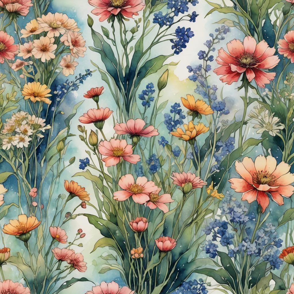 Botanical Anime Watercolors: Floral Triptych