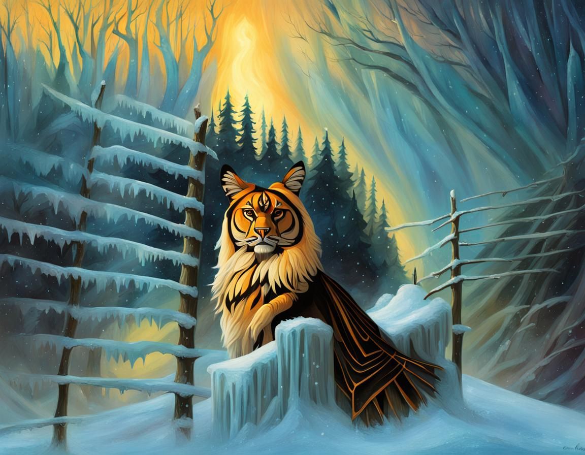 Icy Monarch on Frozen Throne in Aurora Light