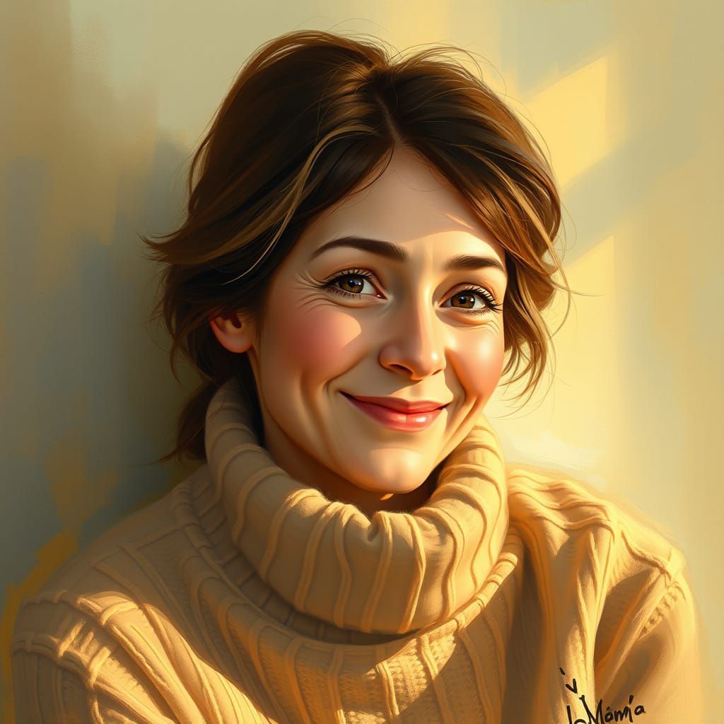 Warm Smile of a Gentle Mother in Impressionist Style