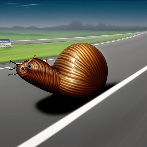Giant Snail Races Down Motorway: Hyperrealistic Digital Art
