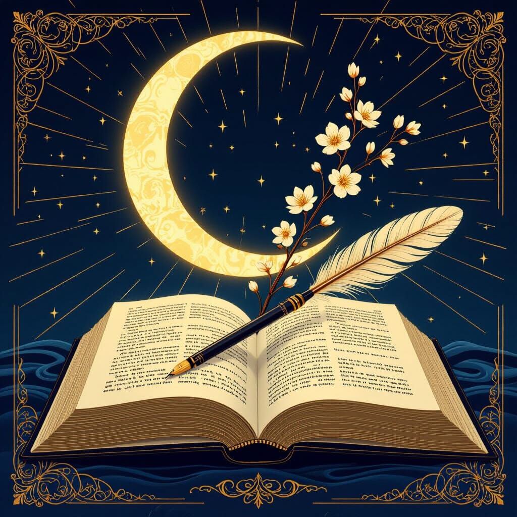 Elegant Book with Golden Lines and Floral Pen