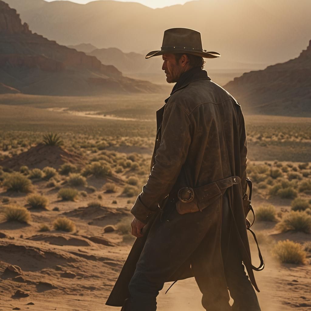 Cowboy in Golden Desert Light
