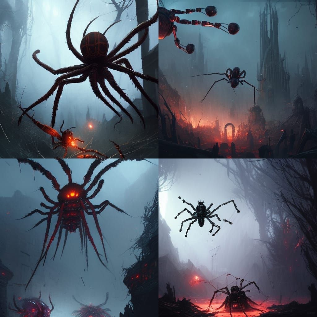 Giant Killer Spiders in Dark Fantasy Style
