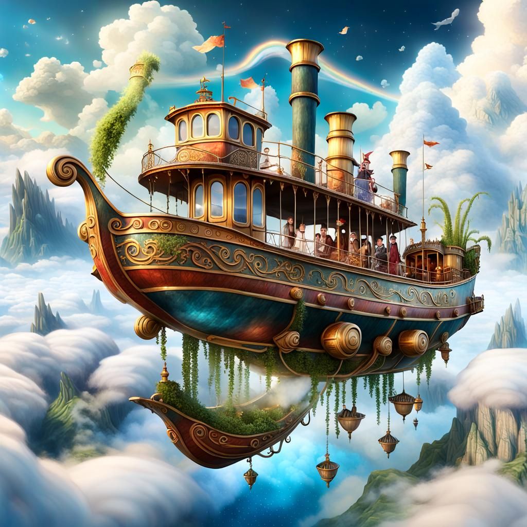 Fantasy Steam Boat in the Clouds