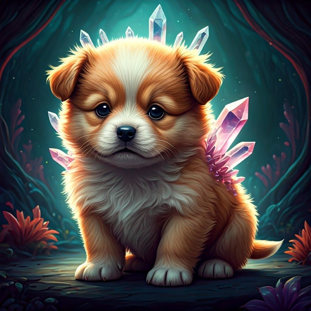 Crystals Grow on Puppy in Dreamlike Landscape