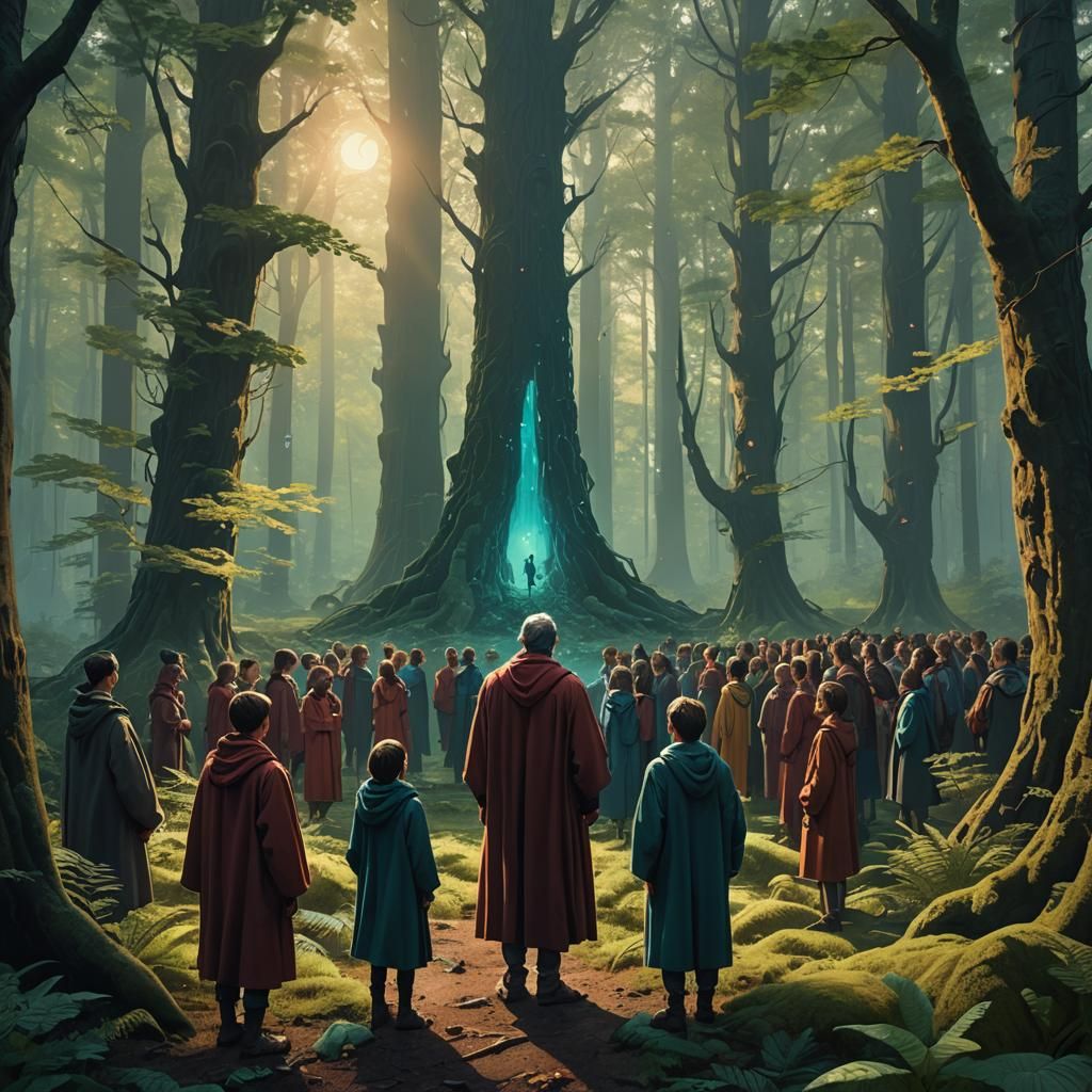 Mystical Forest Teacher in Detailed Matte Painting