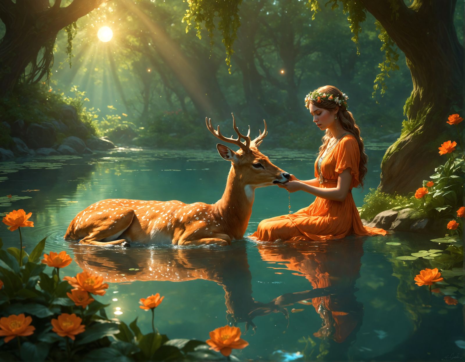 Maiden and Fawn at Magic Pond