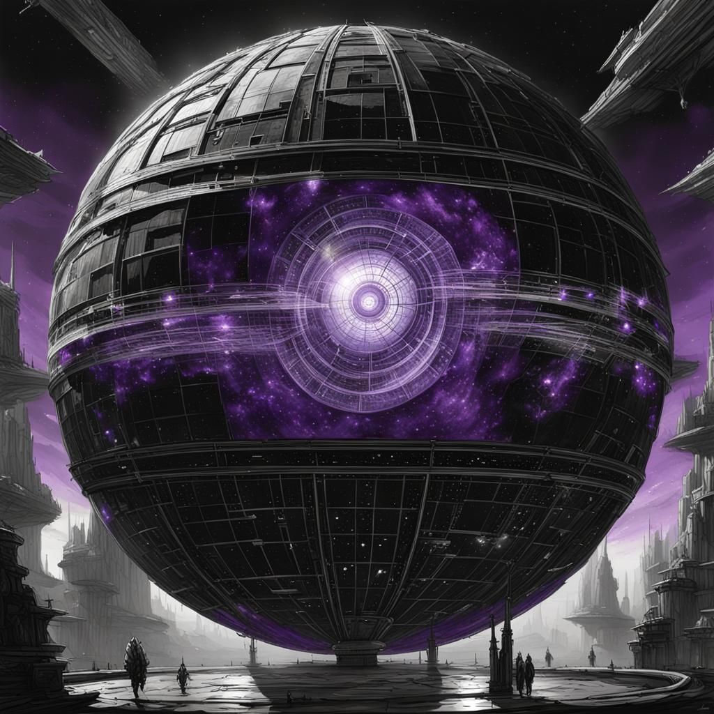 Dyson Sphere in Black and White Ink Painting