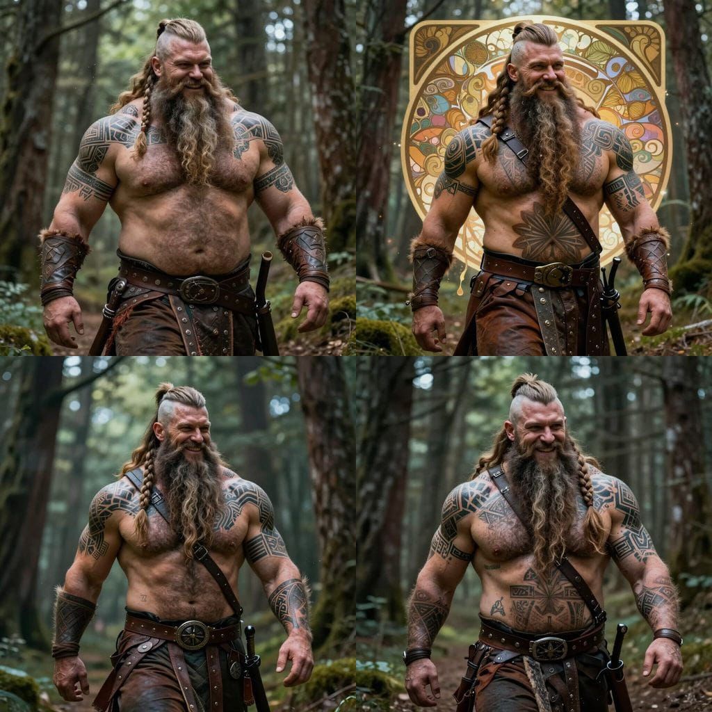 Viking Warrior with Long Beard in Forest
