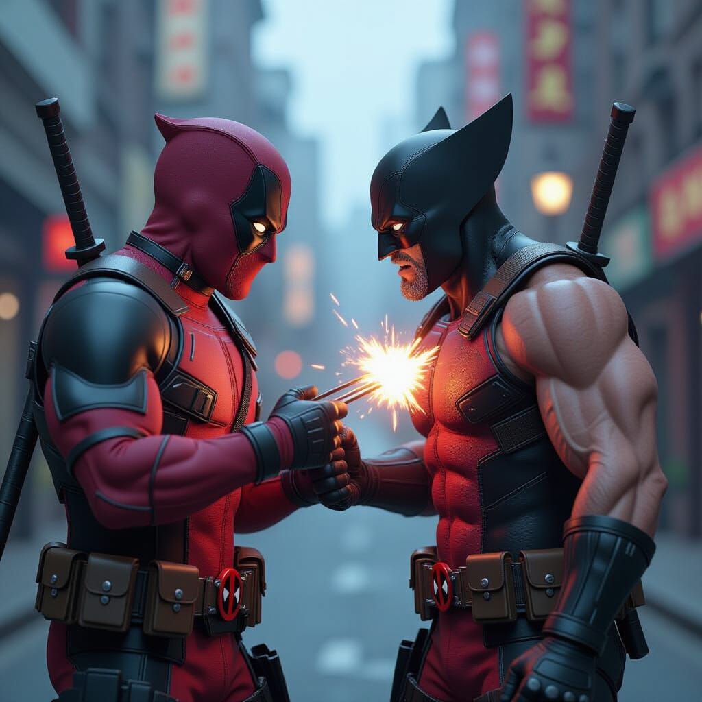 Deadpool and Wolverine Clash: 3D Art Masterpiece