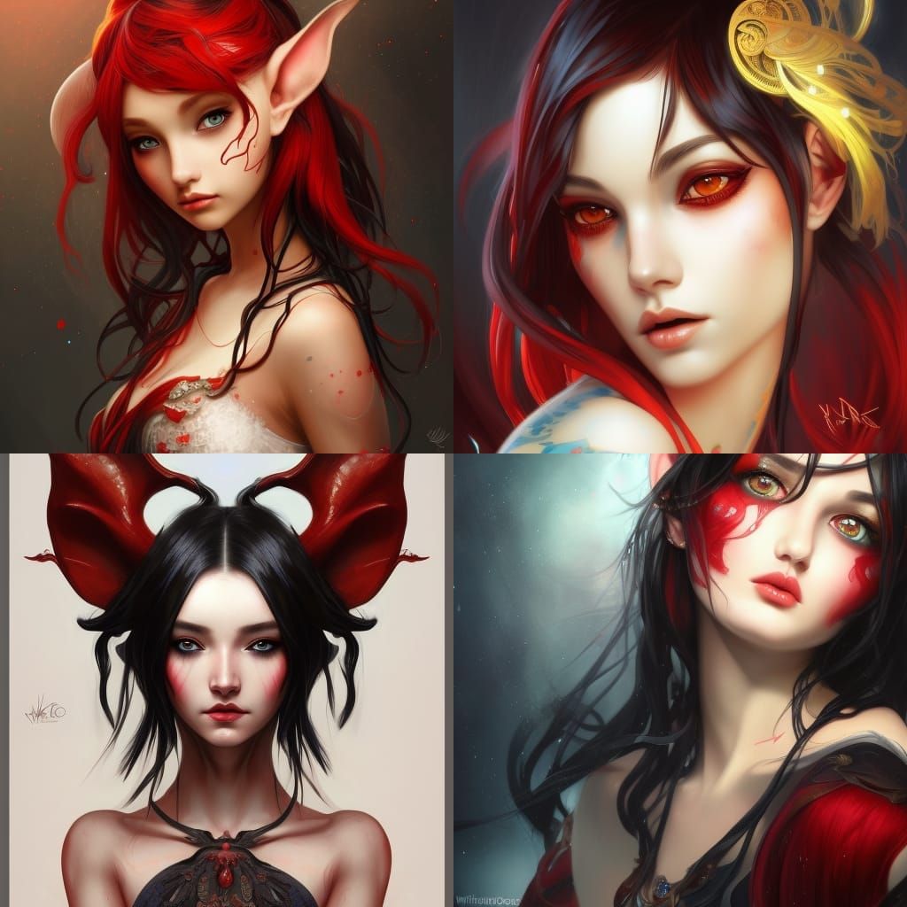 Elven Portrait with Red Eyes, Digital Concept Art