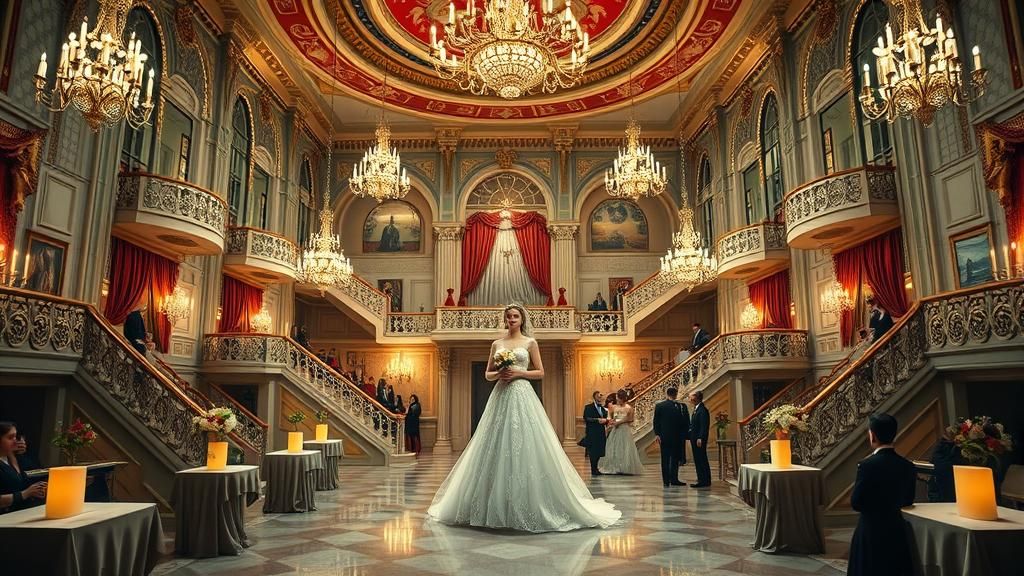 Whimsical Masquerade Ball in Dreamlike Ballroom