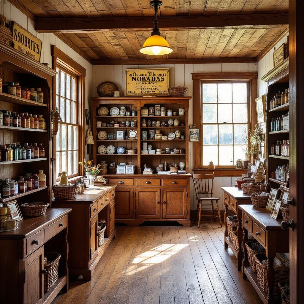 Nostalgic General Store Interior in Norman Rockwell Style