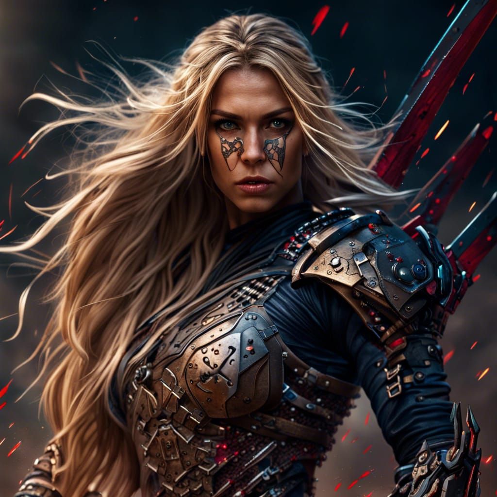 Athletic Cyber Warrior with Swords in Digital Art