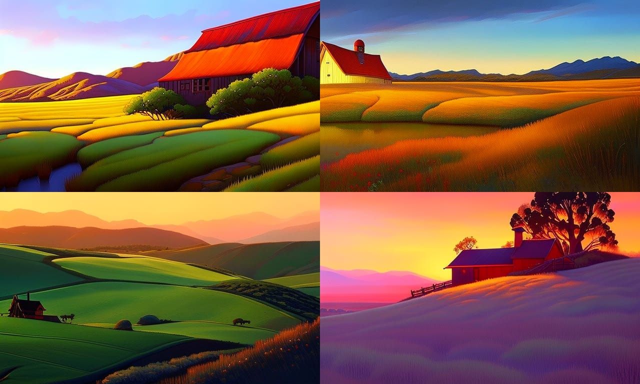 Majestic Farmhouse: Retro Art Deco Digital Painting