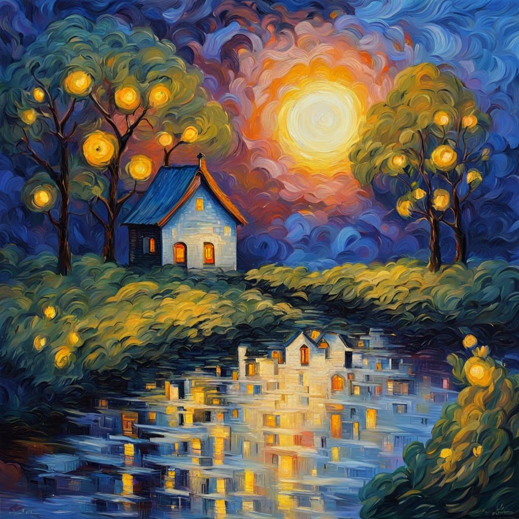 Moonlit Place: An Expressionist Oil Painting