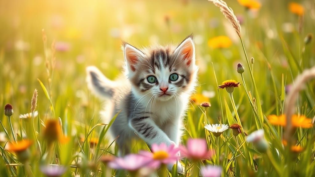 Surreal Summer Feline in Vibrant Wildflower Meadow