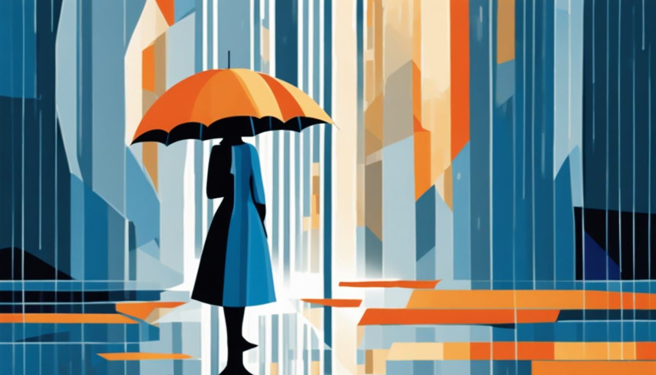 Dreamlike Figure in Rainy Abstract Space