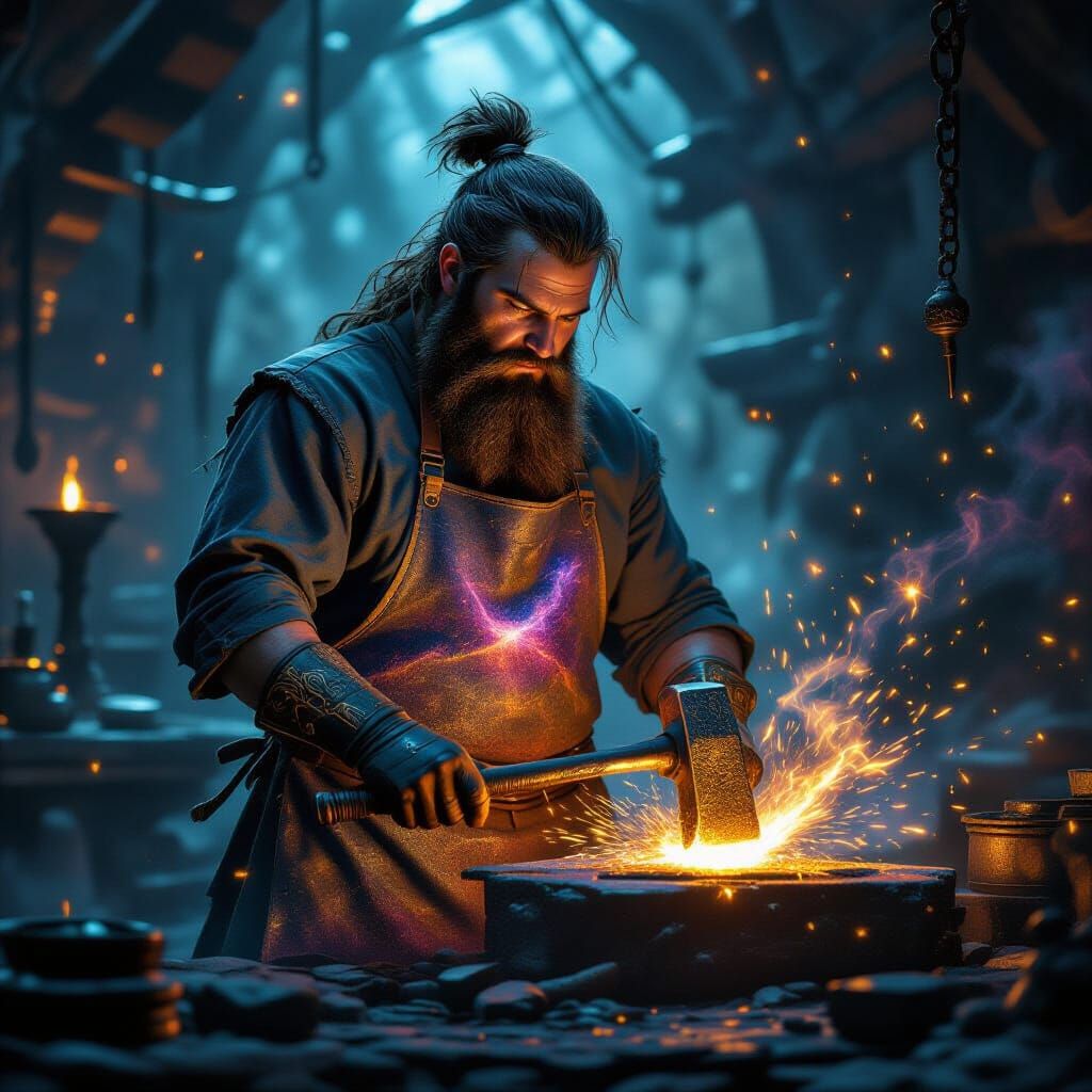 Celestial Blacksmith Forging Stardust Weapons