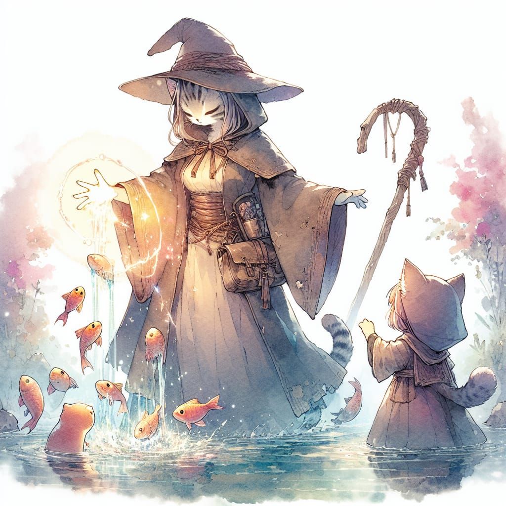 Anime Manga Cover: Kitten Witches Fishing with Magic