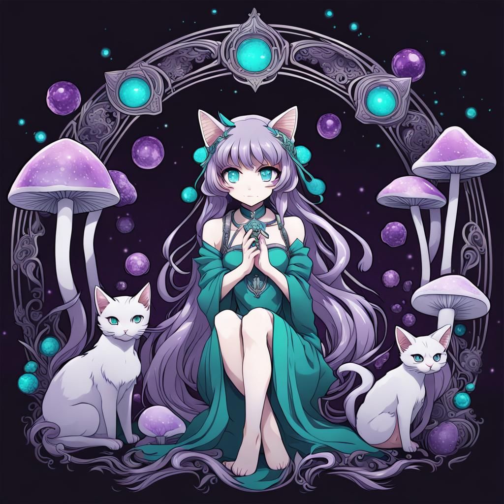 Anime Neko Princess in Art Nouveau Style