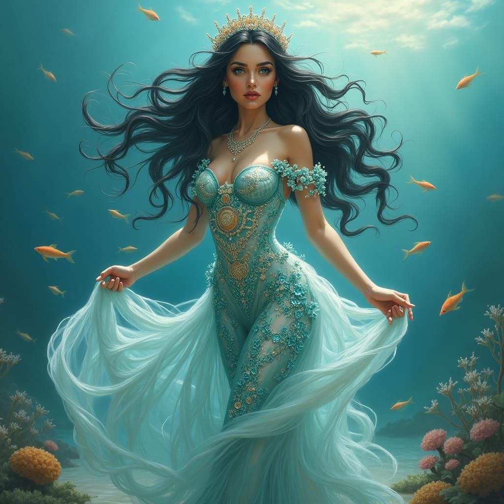 Water Goddess in Fantasy Ocean Landscape