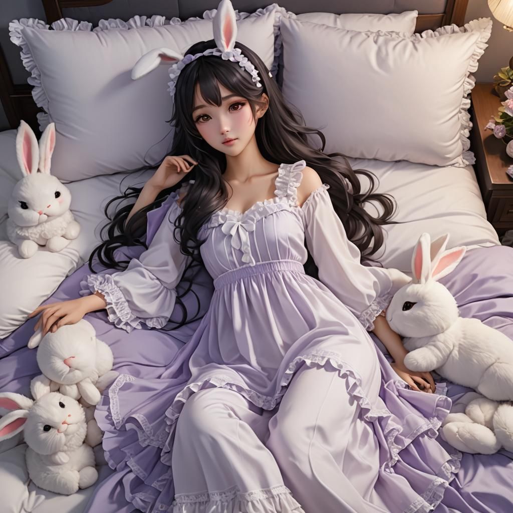 Korean Girl in Nightgown: 3D Anime Art