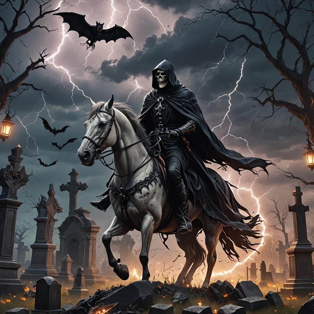 Grim Reaper on Horseback in Cemetery Art