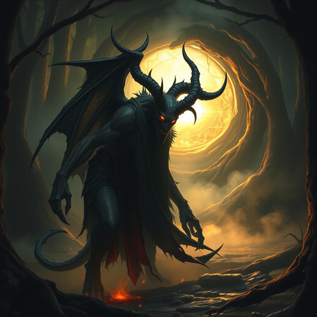 Ethereal Demon Emerges from Portal in Dark Fantasy Style