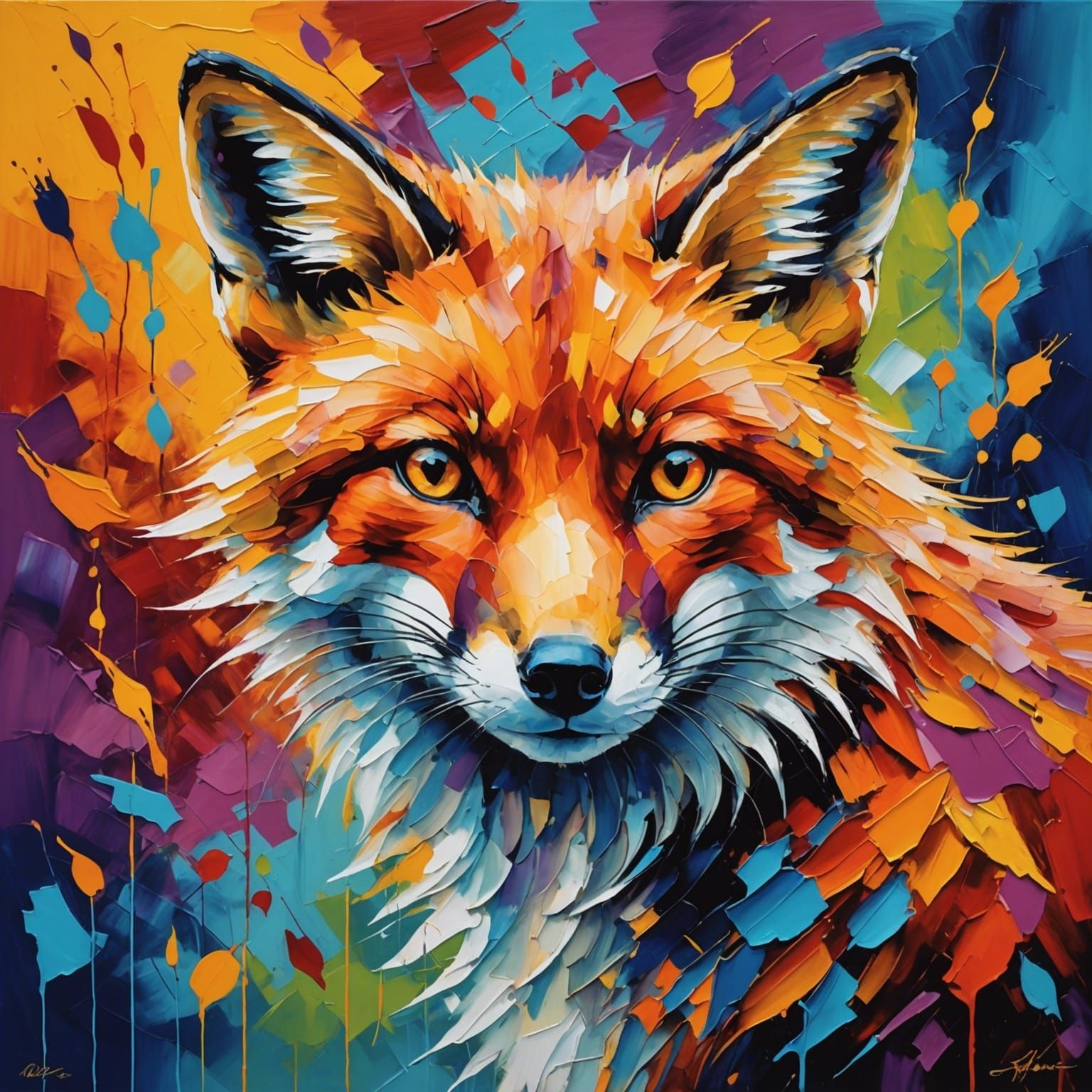 Vibrant Fox with a Cunning Gaze: Expressionist Oil Painting