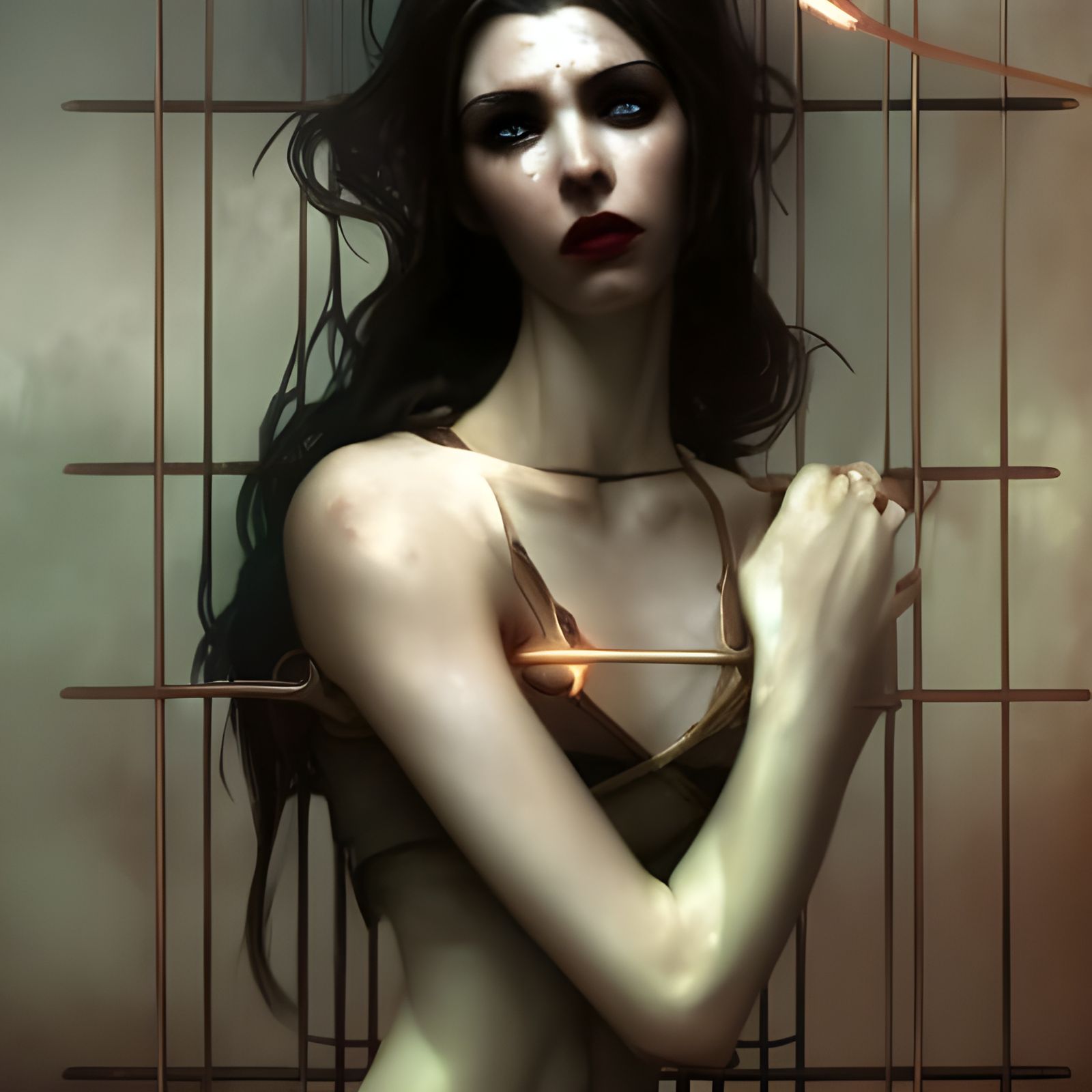Caged Servant in Dark Hyperdetailed Portrait