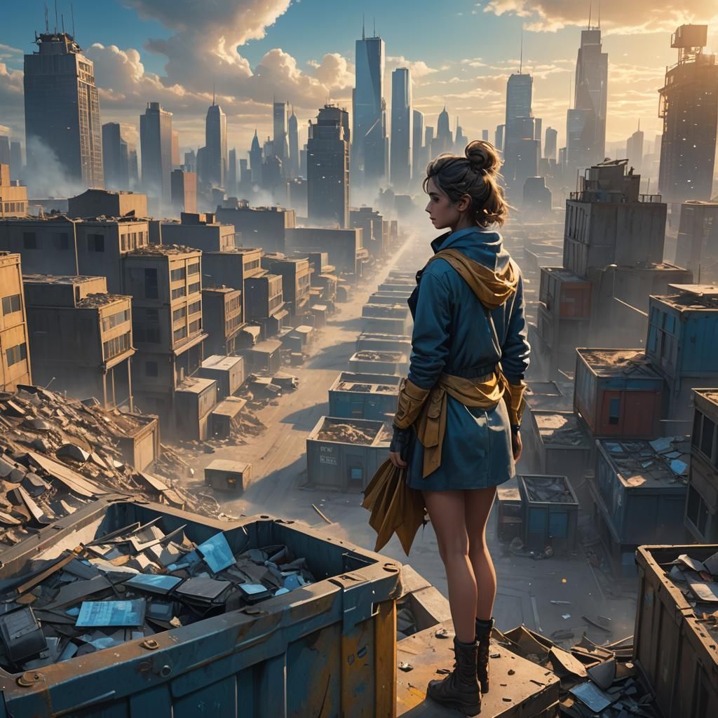 Lonely Girl in Wasteland Cityscape: Artstation Concept Art