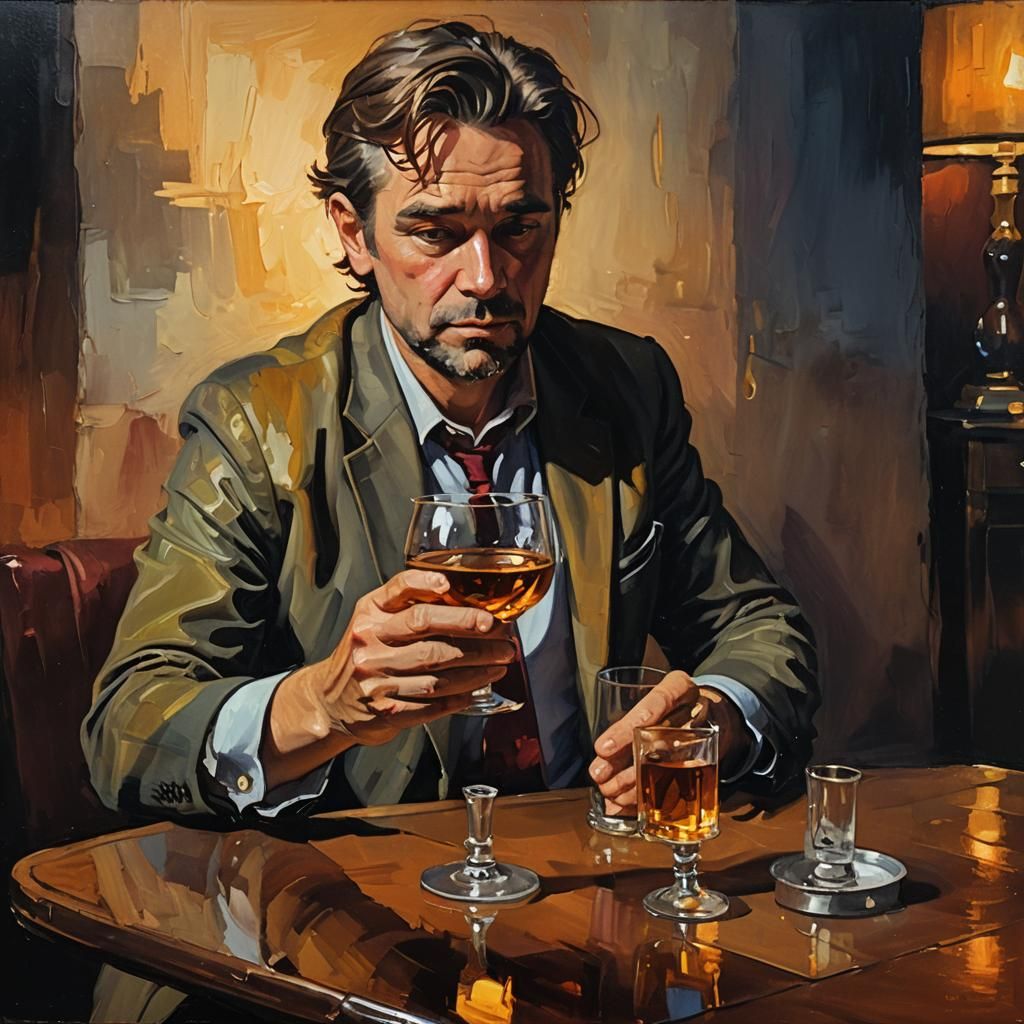 Whiskey in Warm Light: An Oil Painting