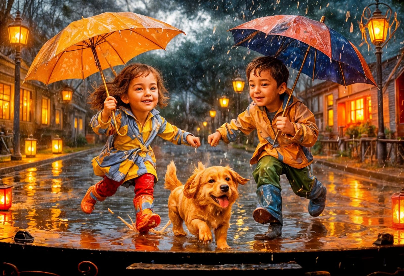 Children in the rain