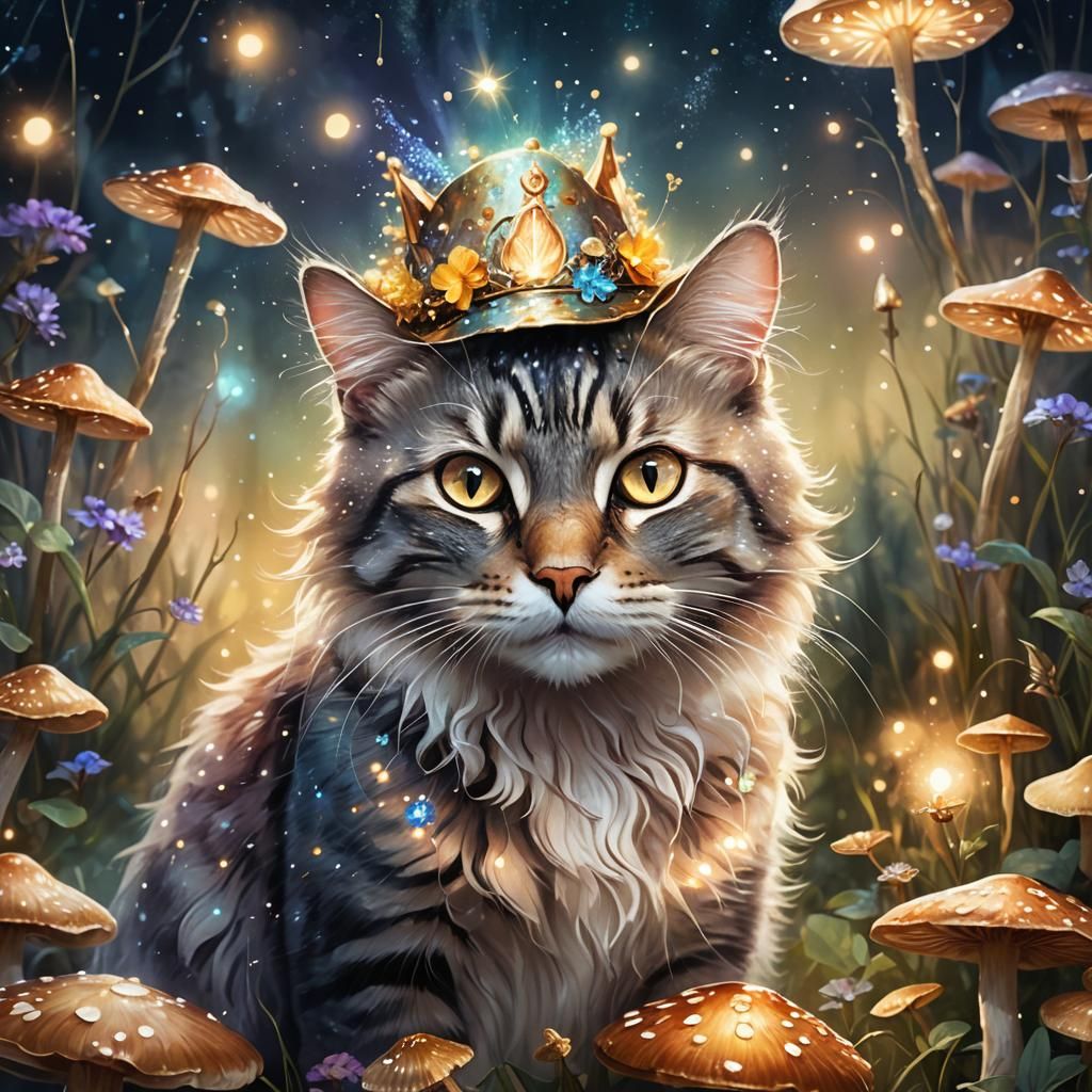 Mystical Cat Portrait in Enchanted Forest