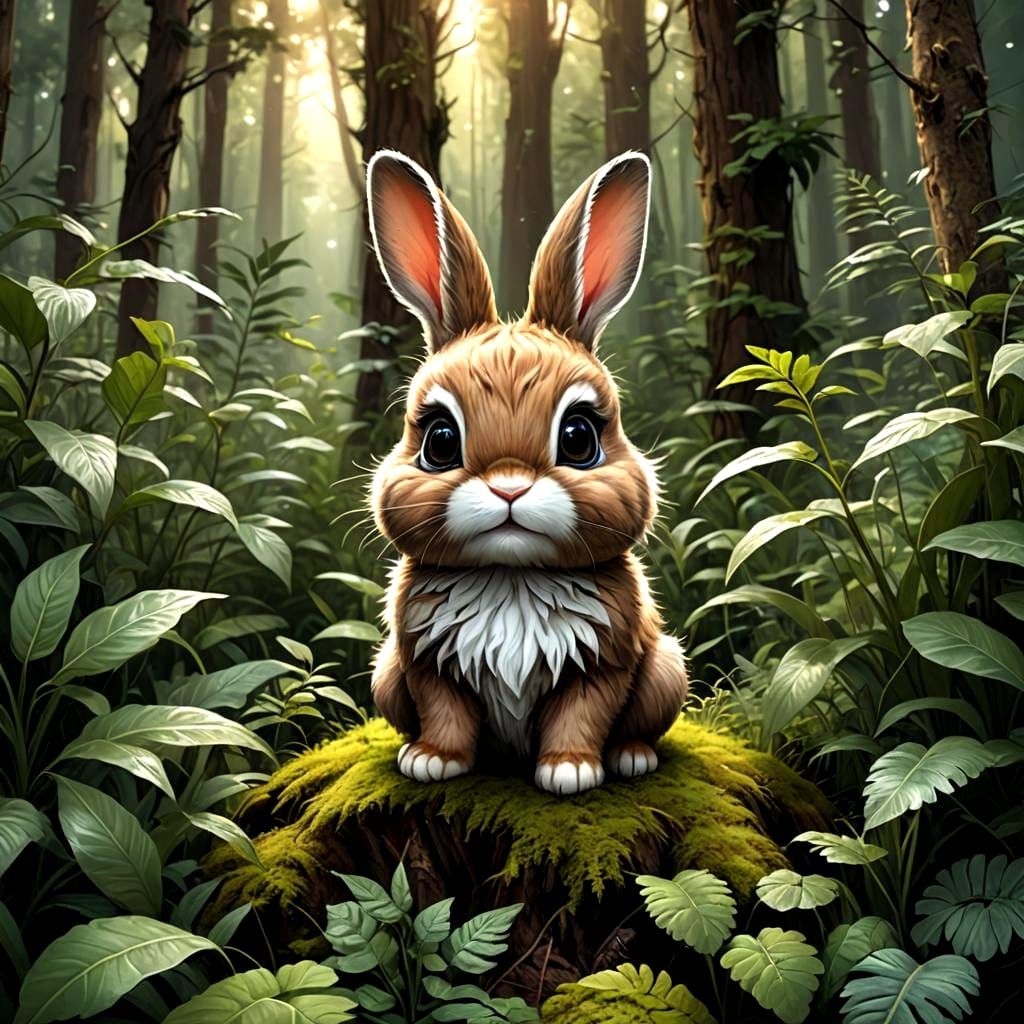 Cute Baby Bunny in Forest: 3D Digital Art