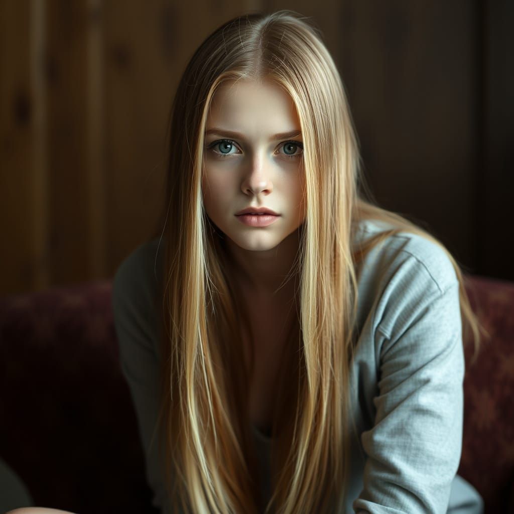 Intense Gaze of a Strawberry Blonde Woman
