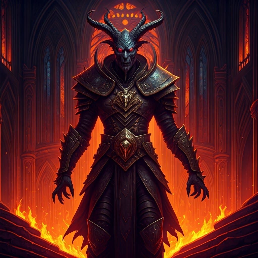 Fiery D&D Character in Ornate Gothic Hellscape