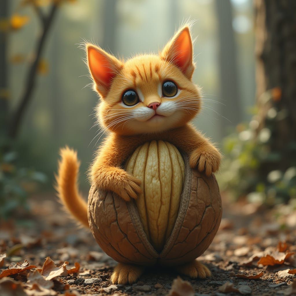 Fantastical Feline Walnut Hybrid in Whimsical Dreamlike Sett...