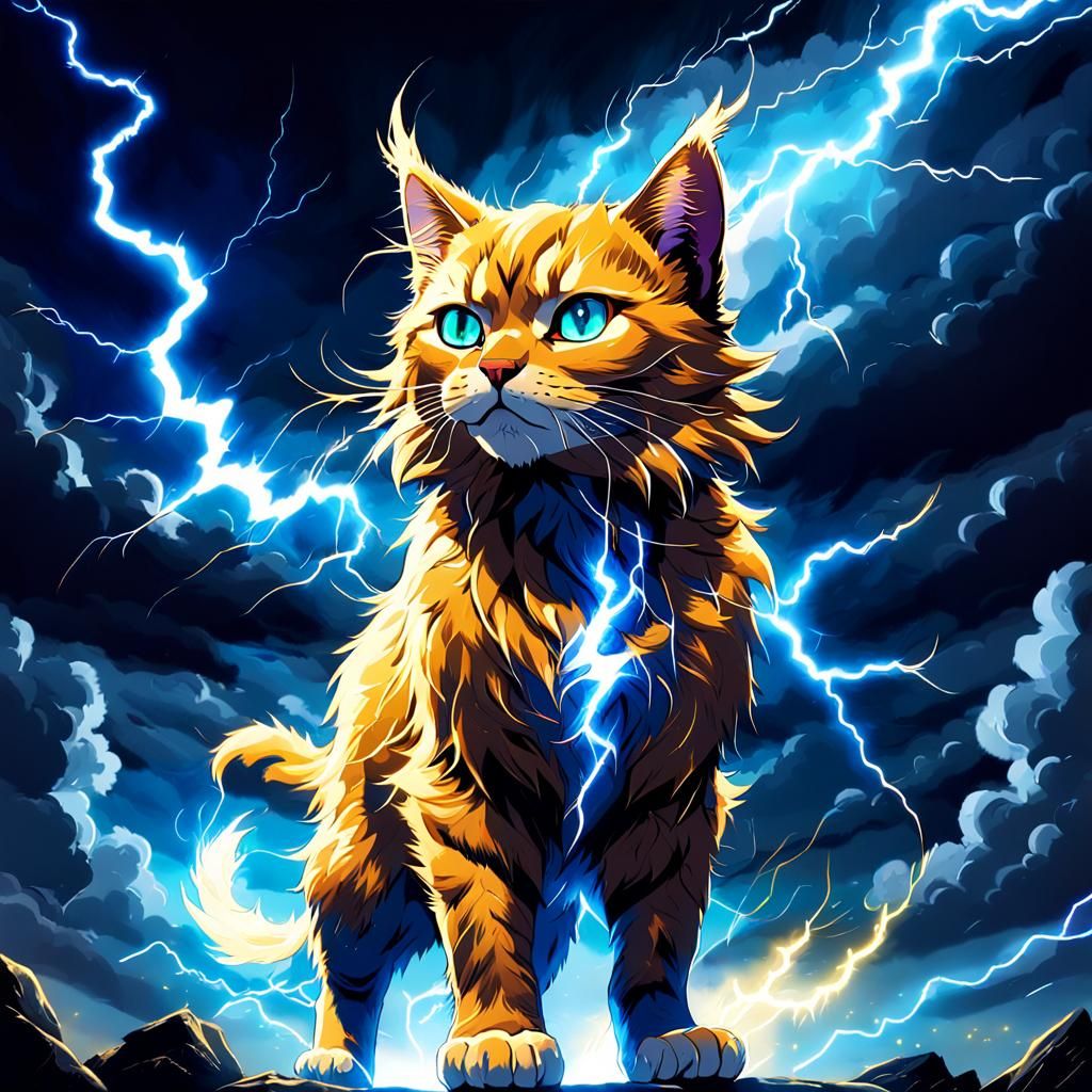Electric Cat Concept Art in Comic Book Style