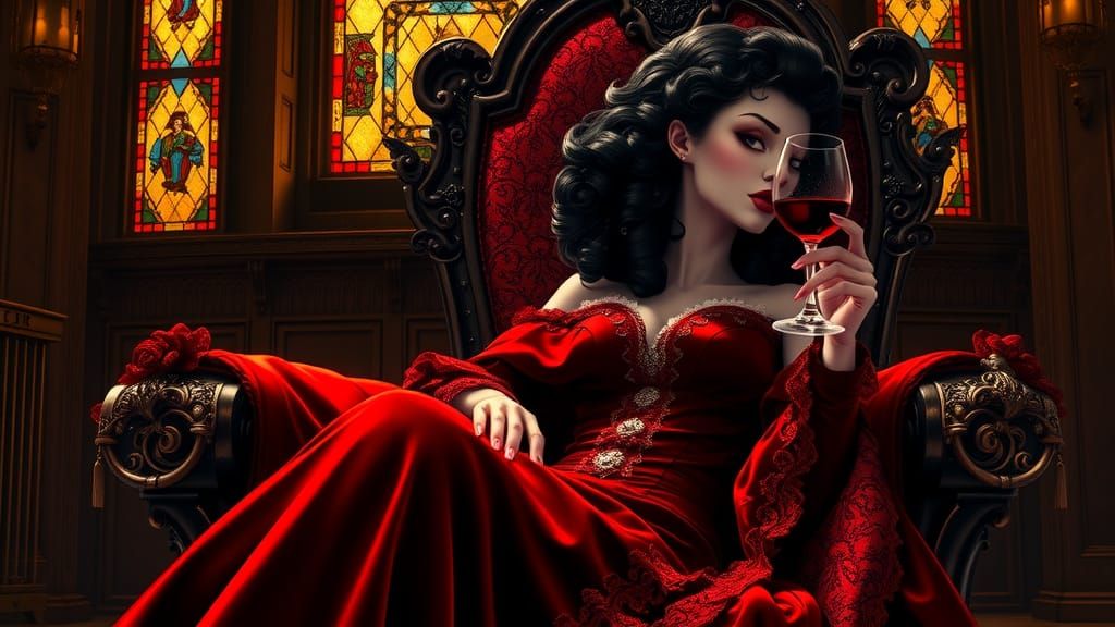 Victorian Vampiress in Gothic Throne: Anime-Inspired Art