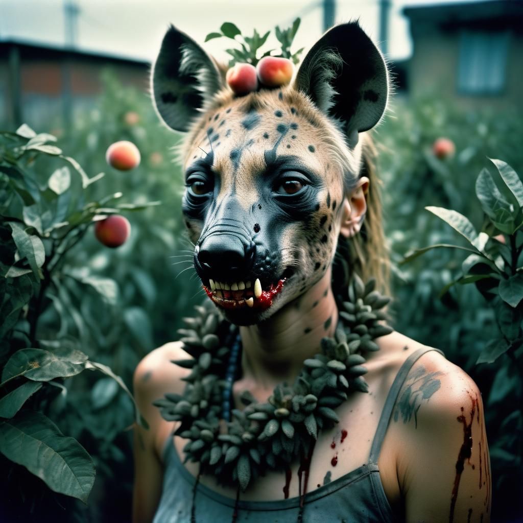 Anthropomorphic Hyena Woman Portrait in Street Photography S...