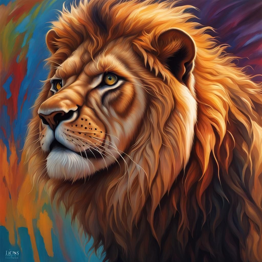 Hyperrealistic Lions in Colorful Splash Art Style